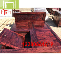 逸家伴侣老榆木牡丹厚重床全实木1.5-1.8 米双床榆木储物高箱床卧室