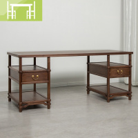 逸家伴侣新中式黑胡桃实木办公电脑台书法桌国画台画案带抽屉茶桌椅组合电脑桌