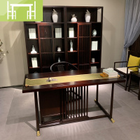 逸家伴侣新中式实木书桌组合现代黑檀木办公桌禅意中式书法桌书房家具定制