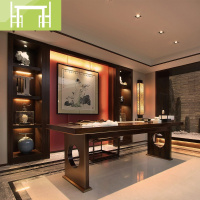 逸家伴侣新中式书桌实木书法桌椅复古电脑桌椅老榆木办公桌禅意书房家具