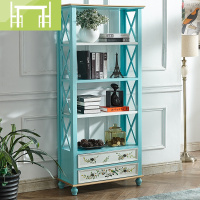 逸家伴侣美式彩绘书架实木置物架书柜多层花架落地储物架博古架田园展示架