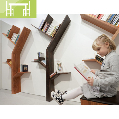 逸家伴侣北欧创意实木艺术书架树形落地靠墙置物架客厅卧室背景装饰架儿童搁板/置物架