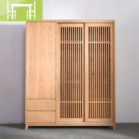逸家伴侣日式衣柜儿童实木白橡木樱桃木北欧收纳原木色推拉日系黑胡桃木