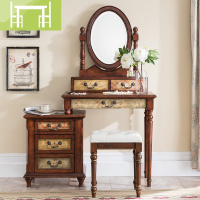 逸家伴侣美式彩绘家具手绘精致复古做旧梳妆台精美化妆台妆凳床头柜配套梳妆桌