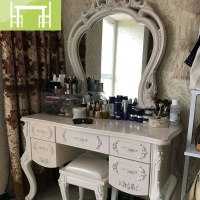 逸家伴侣梳妆台欧式实木烤漆卧室梳妆台简约现代田园象牙白色小户型化妆台梳妆桌