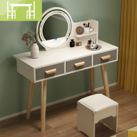 逸家伴侣北欧梳妆台带灯影楼收纳柜一体多功能卧室小户型飘窗化妆桌子简约梳妆桌