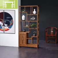 逸家伴侣红木家具鸡翅木博古架实木中式茶叶架多宝阁古董架客厅隔断置物架搁板/置物架