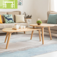 逸家伴侣北欧椭圆小户型家用网红茶几原木实木客厅现代简约家具电视柜组合