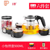 玻璃旅行茶具大号单壶耐热过滤花旅行茶具红家用冲泡花茶水壶 国泰家和 WG108旅行茶具六件套