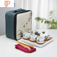 白瓷旅行便携式带包简约家用功夫小套泡户外旅游 国泰家和 一壶四杯+盘+包-雪花清韵茶具