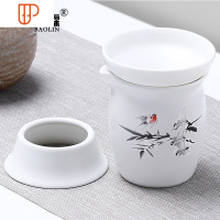 骨瓷茶具公道杯茶漏套装分茶器一体分旅行茶具装茶器公平杯公道杯 国泰家和 公道杯+送茶漏-定窑-竹韵清风(纱布款)