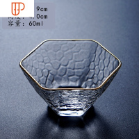 日式纯手工锤目纹玻璃品杯 玻璃茶具 锤纹玻璃杯 茶杯 杯子 国泰家和 六角金边锤纹(少量库存)