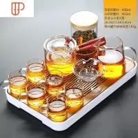 日式可高温透明玻璃家用客厅简约功夫茶道泡旅行茶具 国泰家和 春羡长方形小+轻灵7件套+心宽公道杯+荷叶茶漏组