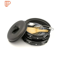 户外野营便携套锅野炊用品锅具野外炊具野餐露营柴火炉套装带餐具 国泰家和 黑色手柄炒锅(两锅+盖+炒菜铲+勺)