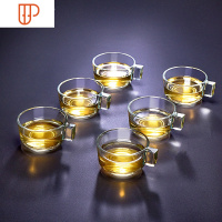 耐热家用透明玻璃小茶杯功夫茶具加厚带把6只套装主人品茗杯 国泰家和 普利茶杯6件套