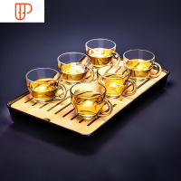 耐热家用透明玻璃小茶杯功夫茶具加厚带把6只套装主人品茗杯 国泰家和 莱杰茶杯6件套+竹漏托盘