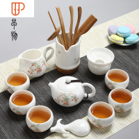德化白瓷羊脂玉家用整套功夫茶具青瓷古典欧式喝旅行茶具 国泰家和 玉瓷海棠花西施壶12件