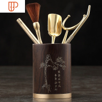 茶道六君子实木黑檀套装纯铜功夫茶具配件大全茶刀笔筒茶夹子 国泰家和 铜木六君子(松双客来)