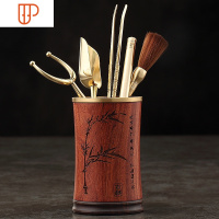 茶道六君子实木黑檀套装纯铜功夫茶具配件大全茶刀笔筒茶夹子 国泰家和 铜木六君子(节节高升)