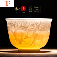 景德镇陶瓷雕刻生肖主人杯单杯品茗茶杯功夫茶具个人礼品杯小茶碗 国泰家和 十二生肖之—羊