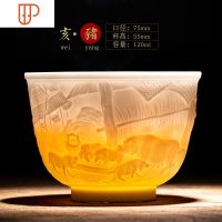 景德镇陶瓷雕刻生肖主人杯单杯品茗茶杯功夫茶具个人礼品杯小茶碗 国泰家和 十二生肖之—猪