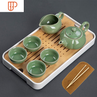 哥窑功夫家用整套简约汝窑客厅办公室白瓷小套泡旅行茶具 国泰家和 哥窑南瓜壶6头套装+中号琴玄盘