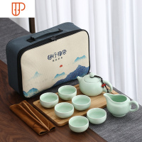 简约办公户外茶壶便携包车载一壶四杯家用青哥窑旅行陶瓷功夫茶具 国泰家和 10西施壶绿⑥杯配/公道杯 随行福袋布包