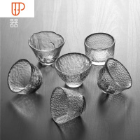 玻璃小旅行茶具功夫家用耐热透明描金斗笠杯锤纹玻璃杯 国泰家和 星雨 天象 水滴 素雅 星光 清酒混合6只装