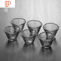 玻璃小旅行茶具功夫家用耐热透明描金斗笠杯锤纹玻璃杯 国泰家和 清酒杯6只装