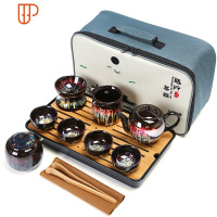 旅行家用车载户外便携式陶瓷建盏小功夫茶具 国泰家和 2006-13头砂金兔毫贵妃壶-黑长盘罐巾夹旅行