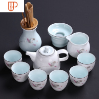 禅意功夫家用整套亚光简约中式泡白瓷 国泰家和 款19:水点荷花10头旅行茶具+六君子