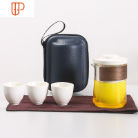 便携旅行 快客杯一壶二杯三杯 简约户外功夫茶具logo订制 国泰家和 白色一壶三杯