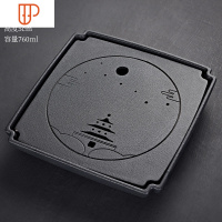 禅意茶盘陶瓷储水干泡茶台方形圆形中式功夫茶具托盘简约家用茶海 国泰家和 正方形日益生辉茶盘(黑色款)