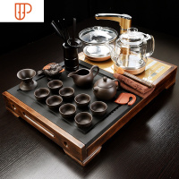 家用整块乌金石头实木旅行茶具小号全自动简约泡茶器排水茶台 国泰家和 18:神童静思-原矿[金色全自动全色釉] 2