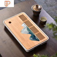 创意家用茶盘简约日式功夫茶具现代简易圆形小托盘竹制储水干泡台 国泰家和 密胺长方弧角雅白茶盘32×19cm(山水)