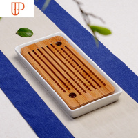 青瓷储水旅行茶具创意圆形干泡茶台 家用小号竹制办公日式茶海 国泰家和 10长方亚光白