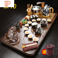 功夫家用简约色釉全自动电磁炉茶台茶道实木旅行茶具 国泰家和 立体貔貅唐诗(送双桶) 28件