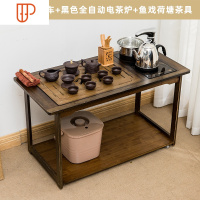 茶几家用茶台沙发边几小户型移动小茶桌泡茶车旅行茶具一体 国泰家和 90cm矮茶车+黑色炉鱼戏荷塘套装