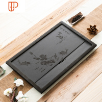 实木茶桌中间盖板嵌入式空位定制乌金石茶盘盖板更换石制面板配件 国泰家和 鱼戏荷塘49*37和53*茶具