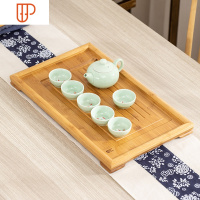 竹制竹子小茶盘家用小茶台一两人用小型可带排水简易简约小号迷你 国泰家和 中号平板+青瓷渔杯一壶茶具
