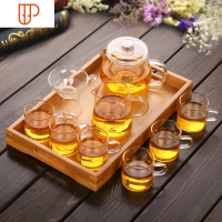 透明玻璃家用日式功夫客厅办公室小旅行茶具泡茶 国泰家和 16简宇壶直把杯9件套+竹制托盘 7件
