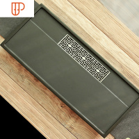 乌金石茶盘整块新中式简约家用办公室排水大小号石头茶台石质茶海 国泰家和 窗花70*30*3茶具