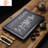 茶桌中间茶盘定制乌金石茶盘漏水面板盖板定做大理石茶几镶嵌入式 国泰家和 马到茶具