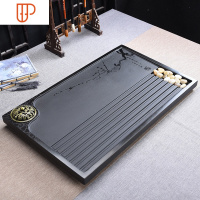 叁茗创意梅花乌金石旅行茶具天然整块家用黑金石简约小号大号茶海 国泰家和 梅花60*37cm