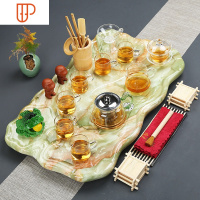 创意石旅行茶具欧式茶台家用简约现代功夫石头茶海石材小茶台 国泰家和 荷韵绿白瓷