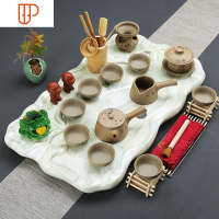 创意石旅行茶具欧式茶台家用简约现代功夫石头茶海石材小茶台 国泰家和 荷韵青粗陶