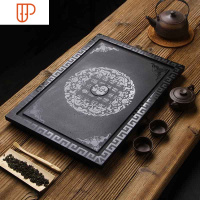 嵌入式茶盘面板更换订制茶台茶桌中间空位内嵌石材乌金石茶盘定制 国泰家和 五福茶具