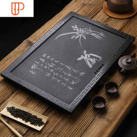 嵌入式茶盘面板更换订制茶台茶桌中间空位内嵌石材乌金石茶盘定制 国泰家和 空谷茶具