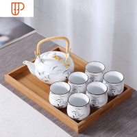 景德镇釉中彩提梁壶家用中式整套功夫新中式旅行茶具 国泰家和 水墨如雁茶具 送盘滤网壶绳 8件