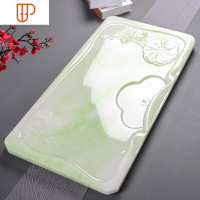 茶盘套装创意办公家用托盘长方形排水式茶海石材欧式简约现代茶台 国泰家和 1.荷塘月色翡翠绿茶具